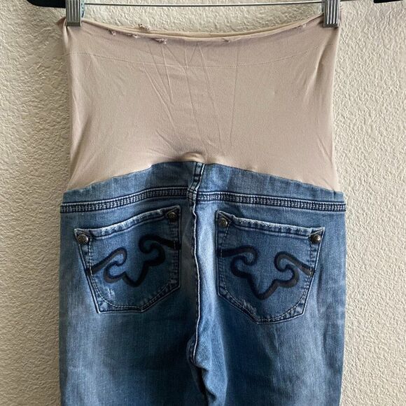 Y2K ReRock Express Flare A Pea In The Pod Maternity Jeans Small Distressed VTG - Picture 1 of 11
